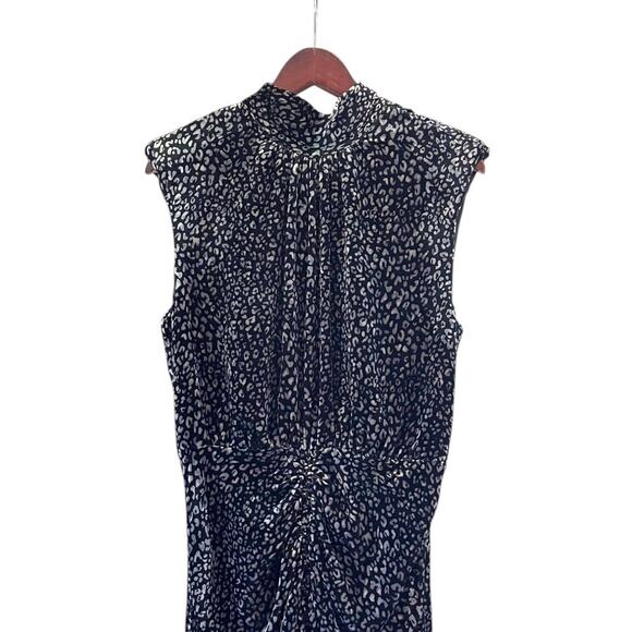 Ramy Brook Lennon Silk-Blend Velvet Midi Dress Black Grey Leopard Print Sz 8 NEW - Picture 4 of 9